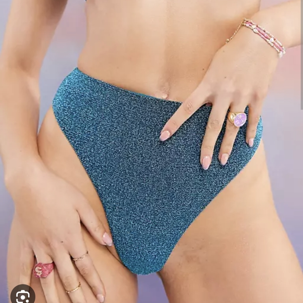 ✨5/$25✨ NWOT ASOS blue shimmer high waist bikini bottom